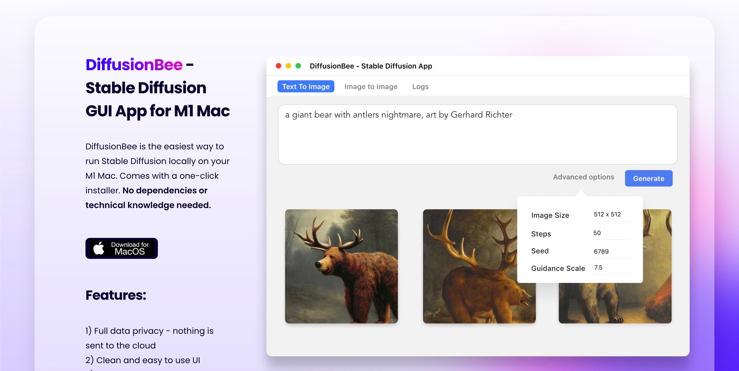 Diffusionbee Image Generation tool preview