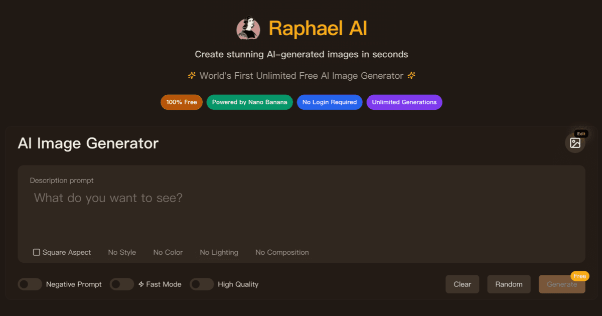 Raphael Ai Image Generation tool preview